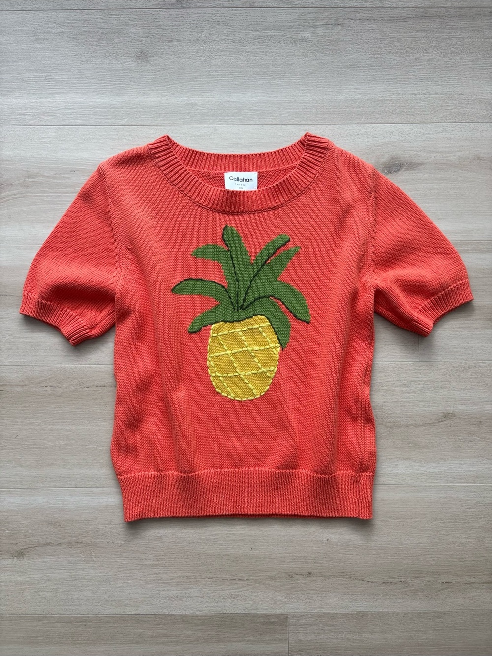 Anthropologie Coral Short-Sleeve Pineapple Sweater
